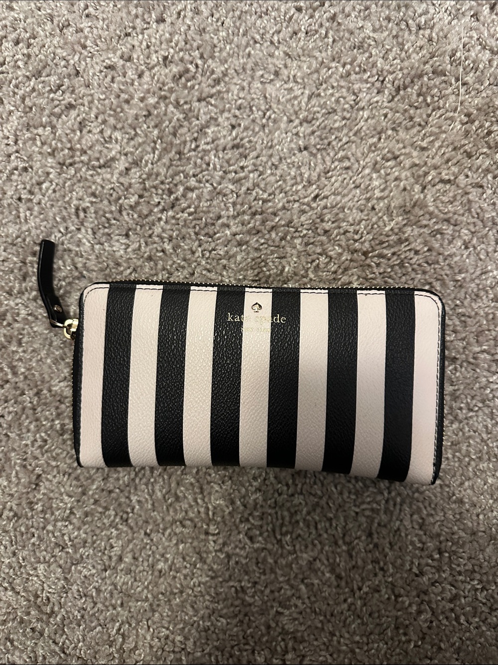 kate spade Black & White Vertical Stripe Zip Wallet